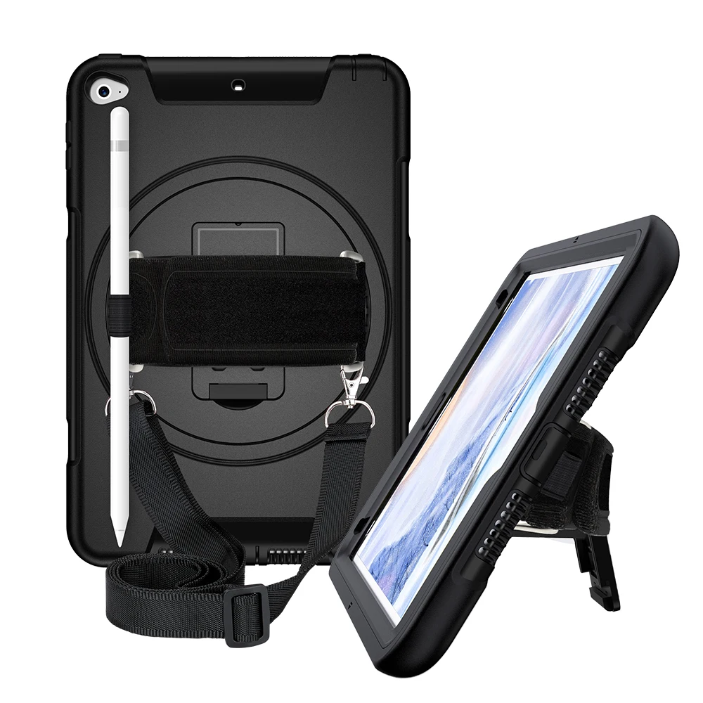 

Kids Case For iPad Mini 4 5 Cover with Pencil Holder 360 Rotating Kickstand Hand Strap Shoulder Band Mini5 2019 Protection FTL02