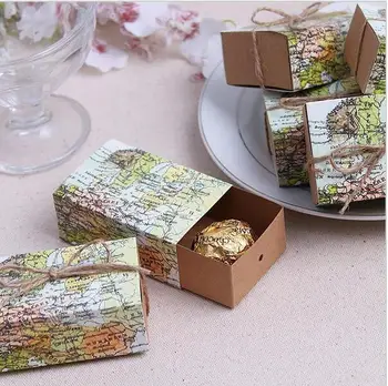 

1000pcs World map Wedding Favor Candy Boxes Gift Box Sugar Candy gift box cake Box for party