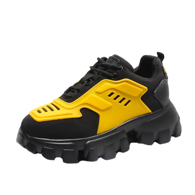 Женские кроссовки на массивном каблуке; сезон осень-зима; модная повседневная обувь из флока на толстой подошве с круглым носком; смешанные цвета на платформе; Прямая поставка - Цвет: Yellow