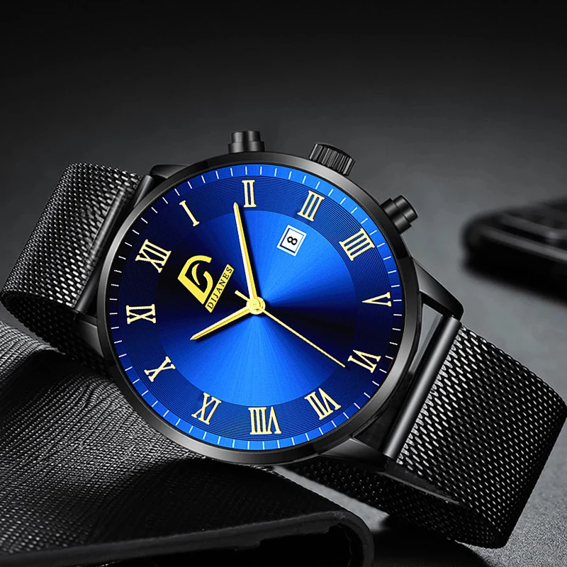 Relojes minimalistas para hombre, pulsera de cuarzo con correa de malla de acero inoxidable, de lujo, informal, de negocios, masculino - Imagen 3