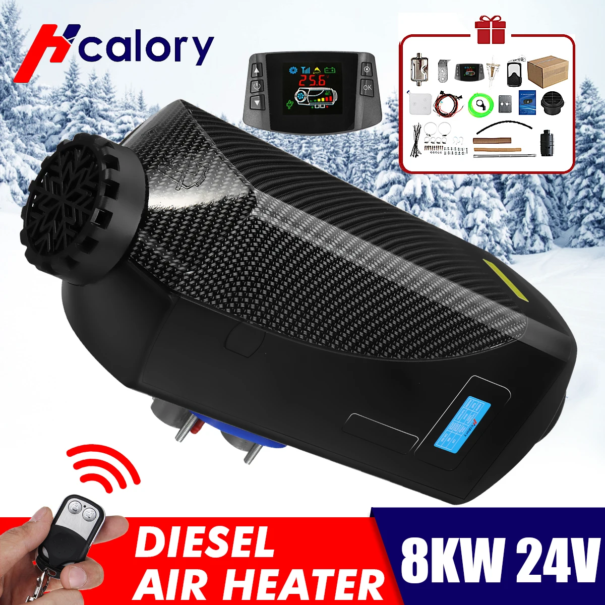 Online Calentador de coche 8KW 12V 24V calentador de aire Diesel salida de aire Monitor LCD + 15L Control remoto del tanque para RV barcos remolque camión autocaravana