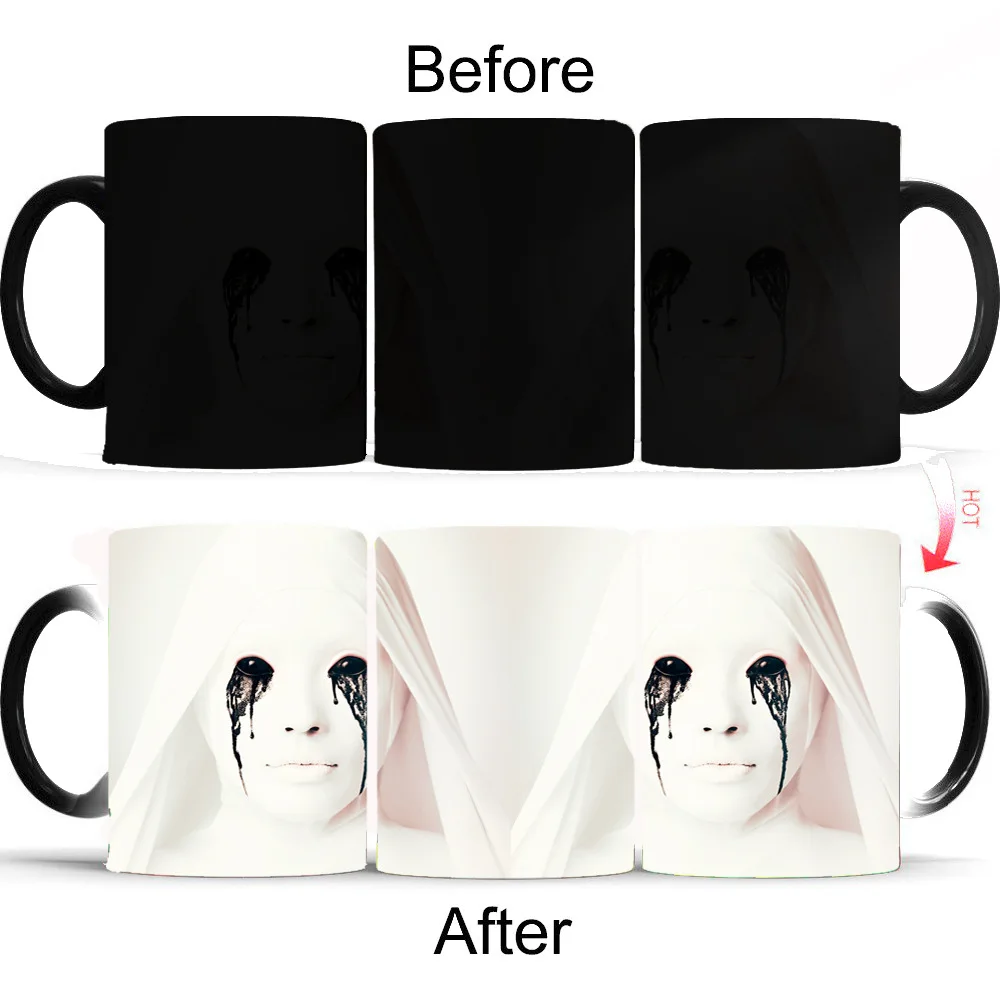 

New 350ml Magic Mug Horror Story Female Heat Changing Color Mugs Ceramic Milk Tea Office Coffee Cup Christmas Creative Gifts