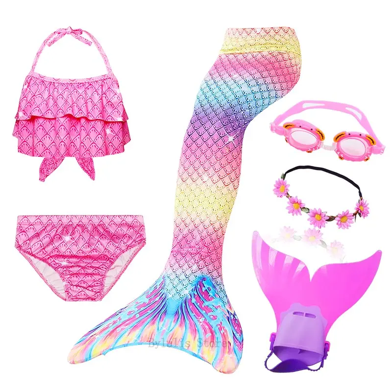 

New Children Ariel the Little Mermaid Tail with Garland can Add Monofin Mermaid Swimsuit Bikini Bathing Suit Costume Swimmable
