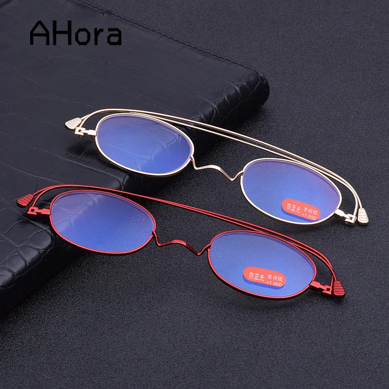 

Ahora Portable Foldable Anti Blue Reading Glasses Women Men Ultralight Metal Presbyopic Eyeglasses Eyewear Random Case