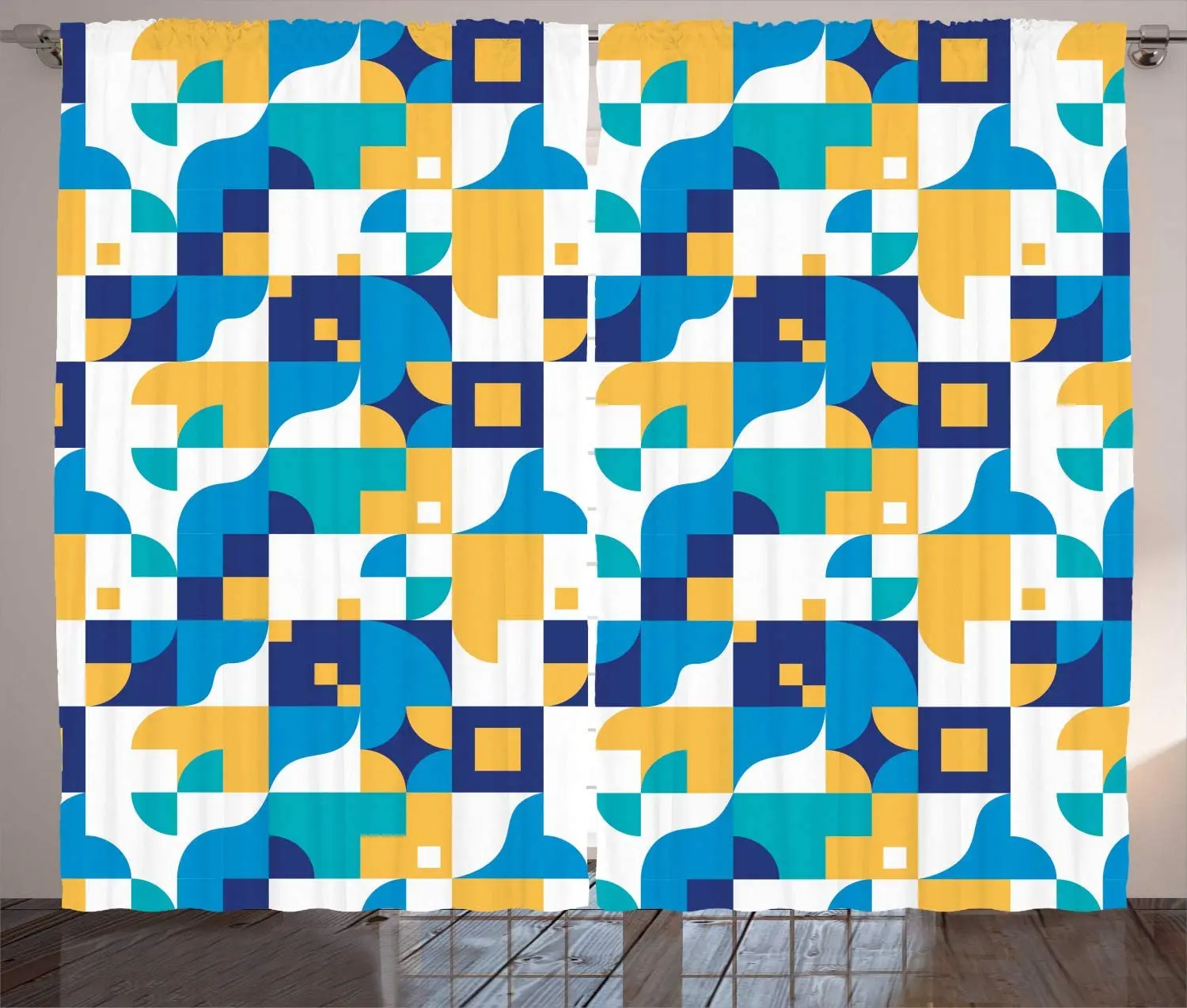 Multicolor Geometric Yellow Curtains Contemporary Artwork Irregular Circles Squares Rhombus Other Living Room Window Drapes | Дом и сад