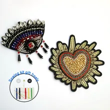 

Fashion Handmade 3d heart rhinestone beaded patches for clothing DIY sew on patch embroidered applique eye sequins Parches