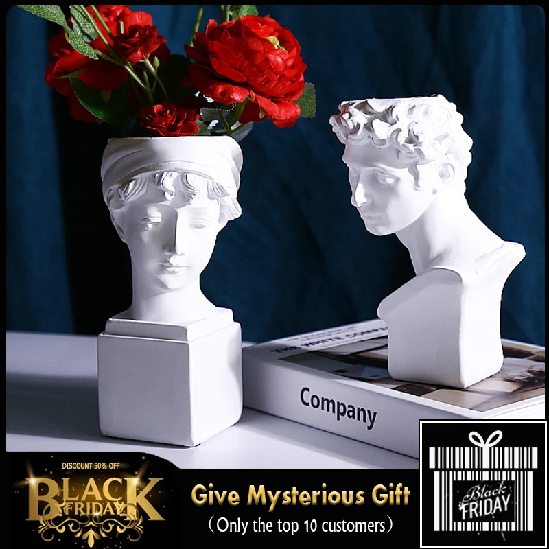 

Resin Flowerpot Head Character British Girl Portrait Face Vase Table for Flowers White Planter Indoor Sculpture Soft Decoration