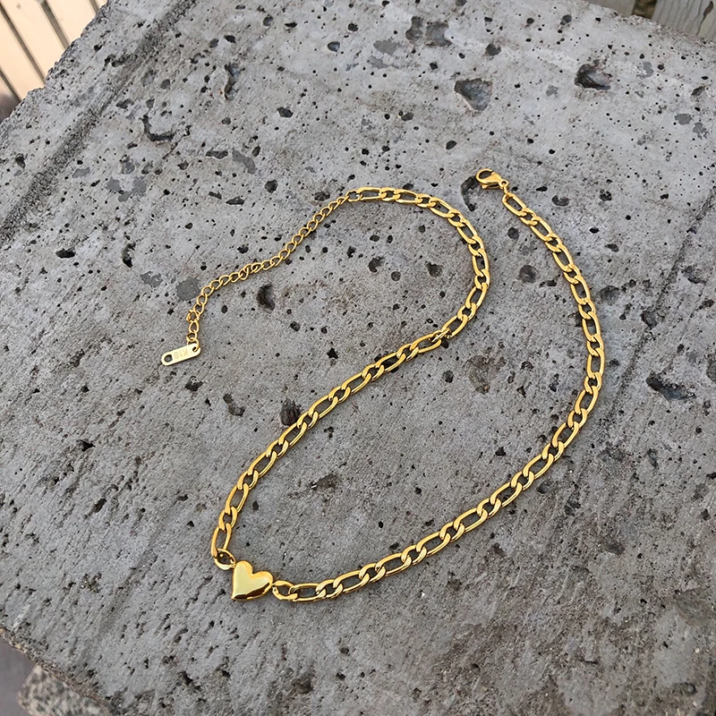 Amaiyllis 18K Gold Figaro Liebe Pfirsich Herz Halskette Halsband Schlüsselbein Kette Halskette handgemachte Boho Collier Kolye Collares Schmuck – Detail 7