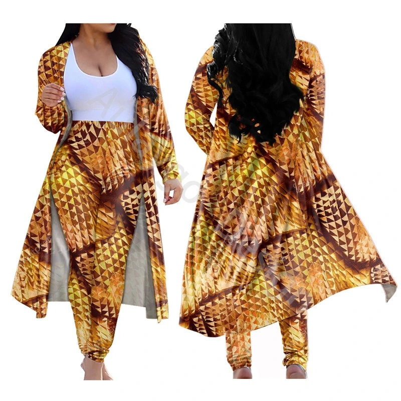

Sexy Snake Skin Pattern Plus Size Clothing 2 Piece Set Fashion Women Club Wears Long Coat And Pant Ensemble Ropa De Mujer