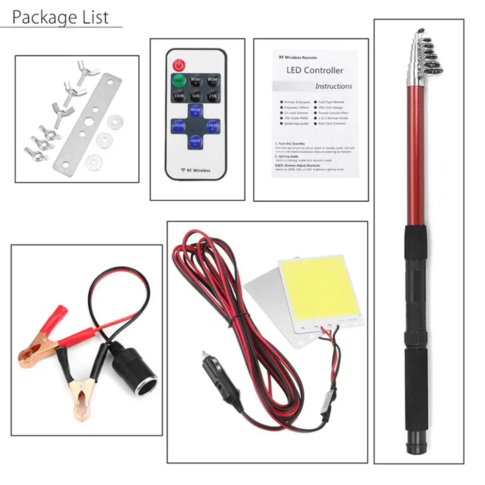 

12V DC 2 Boards LED Fishing Rod Lights 3.75Meters Fishing Pole White color COB Camping Light Street Garden Novelty Lighting