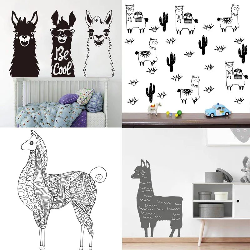 

12 Designs Alpaca Wall Decal Llama Vinyl Sticker Tribal Patterned Cute Animal Nursery Room Decor Mural