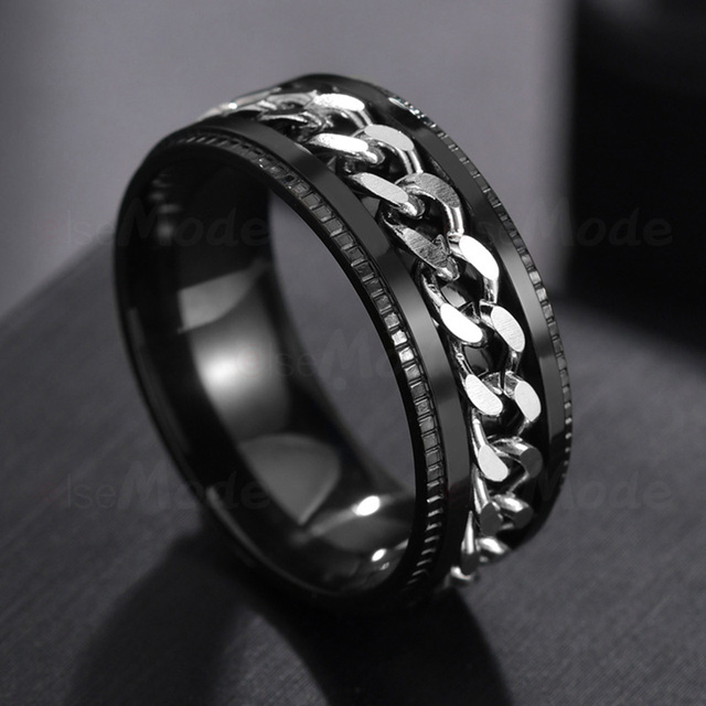Metal Cool Rotatable Men Ring High Quality Spinner Chain  Stainless Steel Punk  Rings Fashion Women Jewelry for Party Gift
