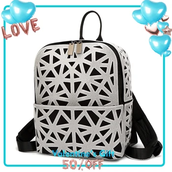 

IDEAS FOR 2020 Spring and Summer New Hollow Out Geometric Woman's casual Glitter PU leather Backpack