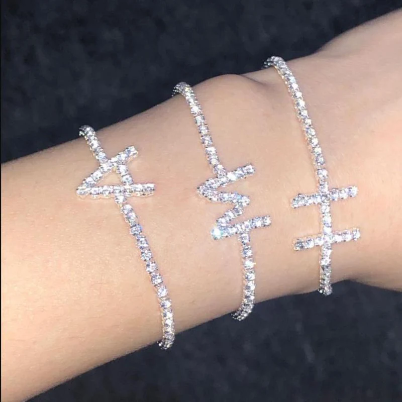 

Tennis Chain Foot Bracelet Women Sliver Color Crystal Letter Name Bracelet on the Leg Adjustable Alphabet Letter Anklet Jewelry
