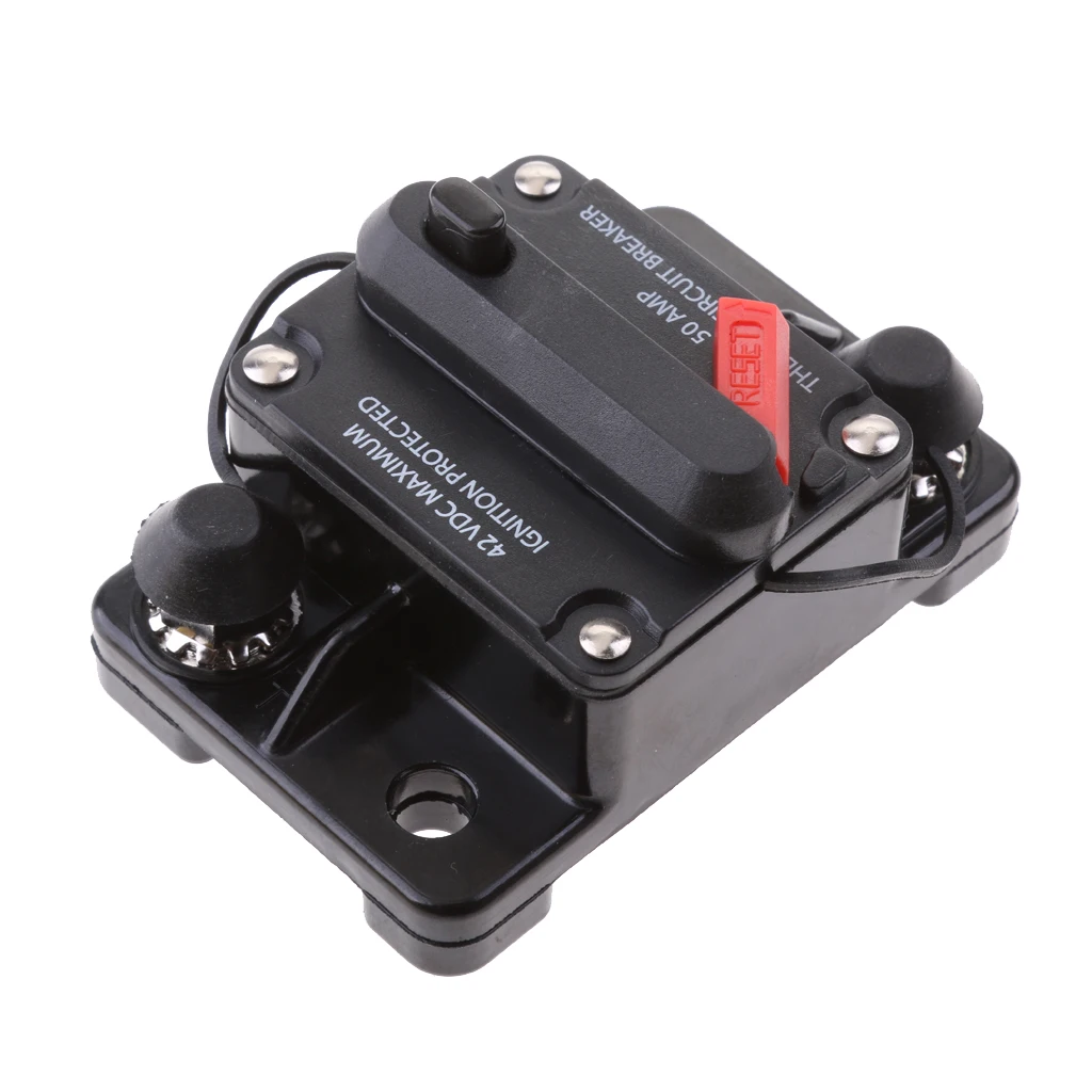 50 Amp 12V-42V DC Automobile Waterproof Overload Circuit Breaker Reset Fuse Holder
