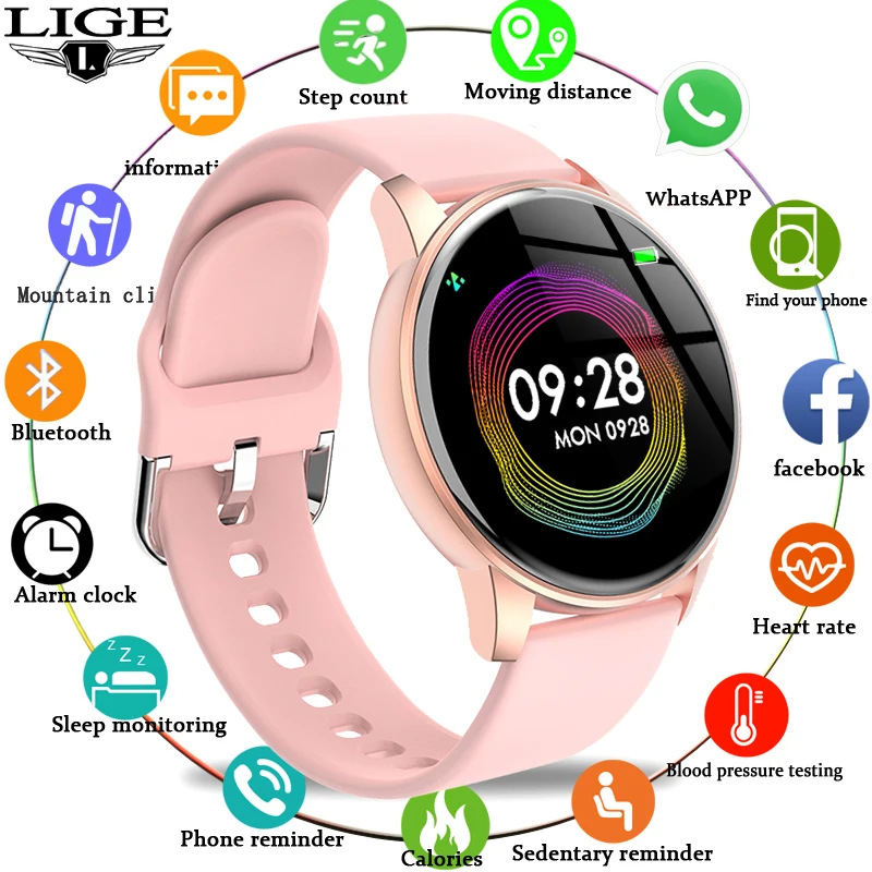 Reloj inteligente para hombre y mujer, dispositivo con control del ritmo cardíaco y de la presión sanguínea y del sueño, con caja, para iphone y Android, 2020