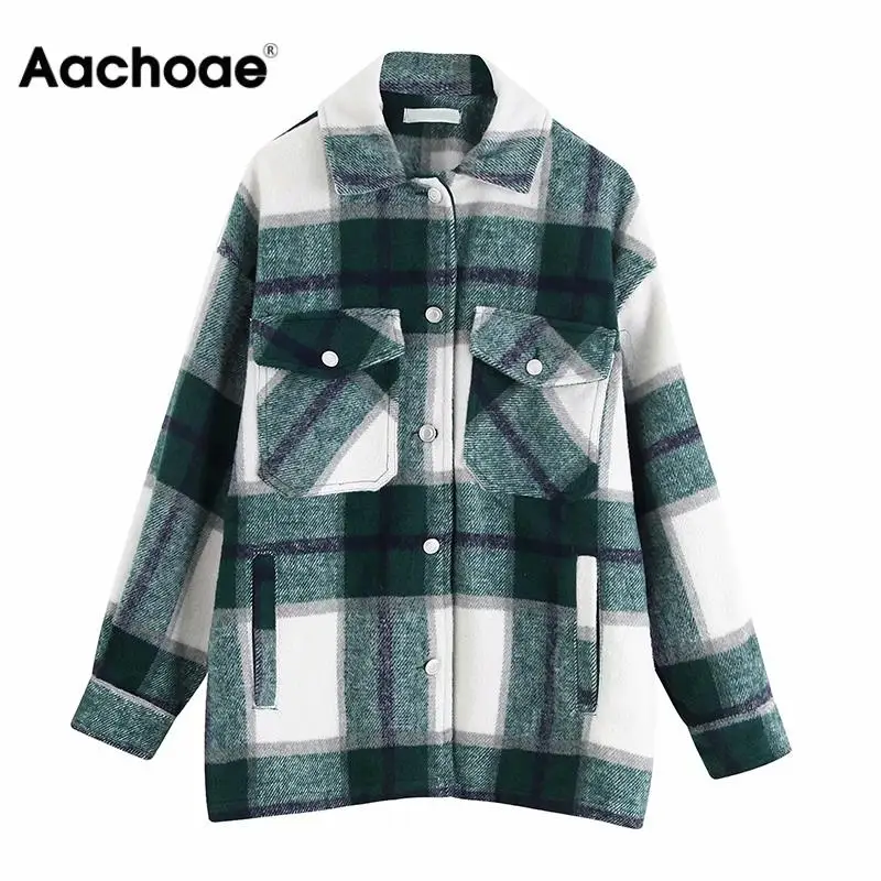 buy Women Plaid Jackets Coat Elegant Ladies Turn Down Collar Wool Blend Coats Long Sleeve Autumn Winter
