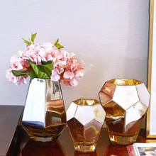 Европейская роскошная Золотая стеклянная ваза, украшения для дома, гостиной, Цветочная композиция, фигурки, ремесла, украшение для рабочего стола в отеле, офисе