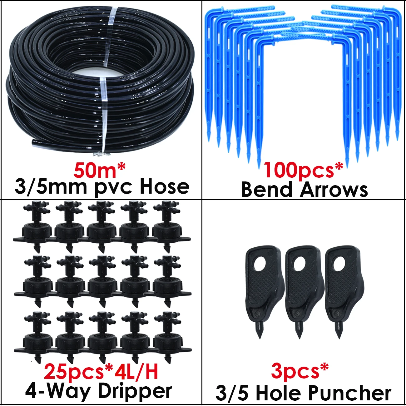 KESLA 5M-100M 4L 8L Pressure Compensation Emitter Watering Kit for Agriculture Greenhouse Drop Drip Irrigation System w Puncher