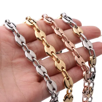 

7/9/11mm 7-40" Fashion Jewelry Mens Womens Stainless Steel Silver Color/Gold Coffee Bean Beads Chain Necklace Or Bracelet Gift