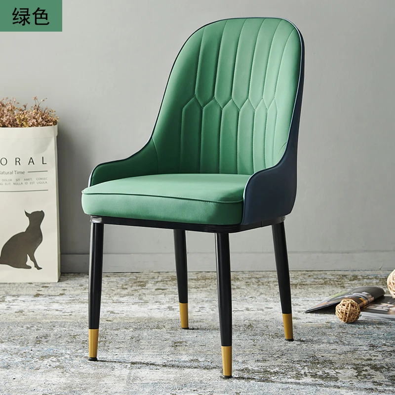 

Nordic Dining Chair Household Modern Simple New Chinese Negotiation Hotel Leather Soft Pack Restaurant Backrest Chair green