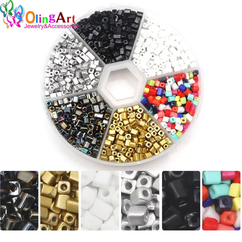 

Free shipping Glass Square Beads Set of boxes Mixed Color DIY necklace/Bracelet jewelry making 2.5mm 66g/box Olingart