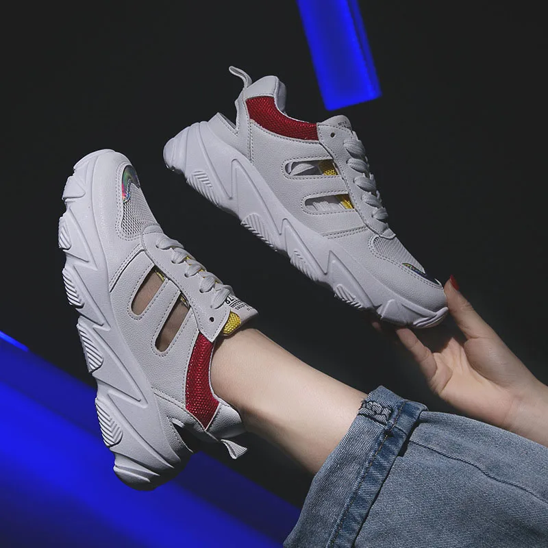 

Sneakers Female 2019 Spring and autumn flat shoes Ventilation Thick Bottom White Shoes Korean Hollowing out leisure women shoes