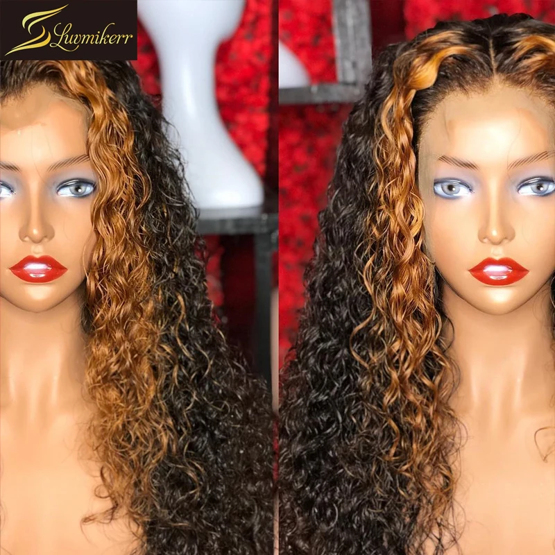 Мёд блондинка изюминка парик 13x6 Синтетические волосы на кружеве парики из натуральных волос на кружевной волнистые кудрявый эффектом деграде(переход от темного к человеческие волосы Virgin влажные и волнистые Для женщин
