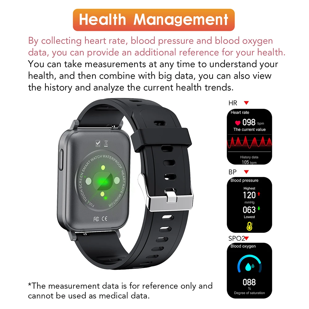 1.65” Full Touch Screen Smart Watch Men Bluetooth 5.0 Fitness Tracker Blood Oxygen Heart Rate Blood Pressure Monitor Smartwatch