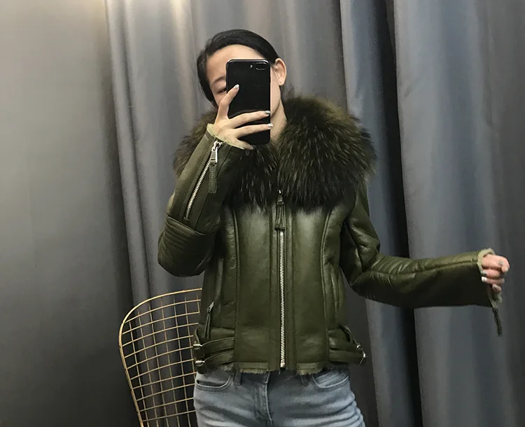 Зимние роскошные кожаные куртки женские Короткие Куртки из натуральной кожи большой Лисий меховой воротник теплые овечья шерсть подкладка кожаные пальто w1844