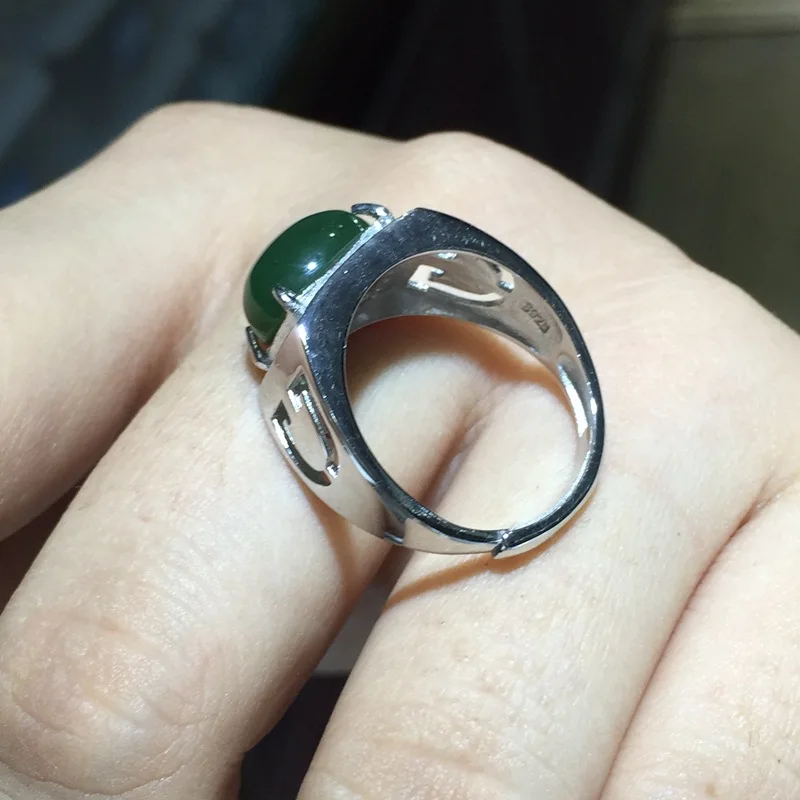 Изысканное зеленое кольцо Yangzhi Jade для мужчин, кольцо из стерлингового серебра 925 пробы, подарок на день рождения, натуральный нефрит, сильный подарок для мужчин на день рождения