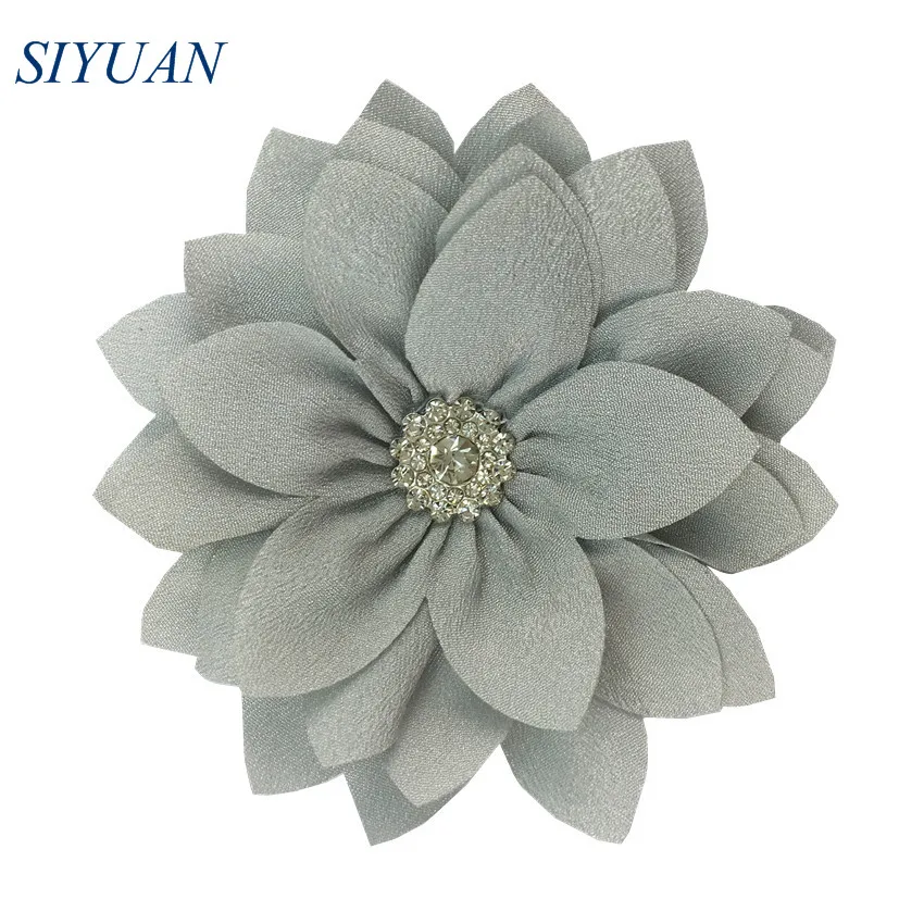 50pcs/lot 9cm Multy Layer Fabric Flower with Rhinestone Chic Lotus Flower Kids Lovely Headwear Accessories High Quality TH300 - Цвет: 11-gray