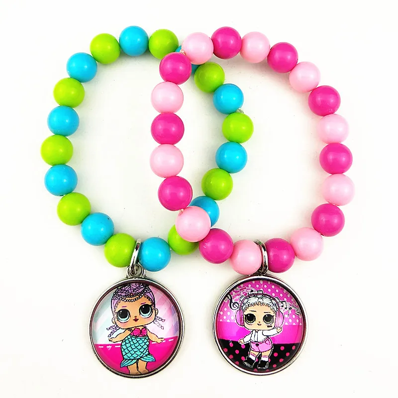 

24pcs New styles Cartoon doll colorful beads glass bracelets necklace keychain ring Earrings Jewelry series for girls