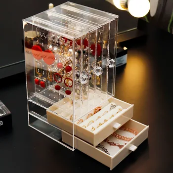 

Earring Storage Box Dust-proof Jewelry Box Ear Clip Ear Nail Bracelet Necklace Jewelry Display Rack Shelf Organizer Stand Holder