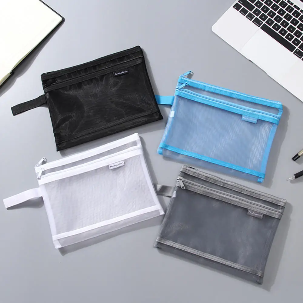 

A4 A5 Simple Transparent Double Mesh Bag Pencil Case Large Capacity Pencilcase Nylon Pencil Bag School Pencils Pouch Stationery
