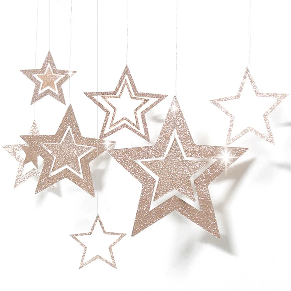 7pcs/Set Gold Hollow Star Paper Hanging Decor for Wedding Party Girl Room Wall Decor Nursery Baby Tent Christmas Ornament hot