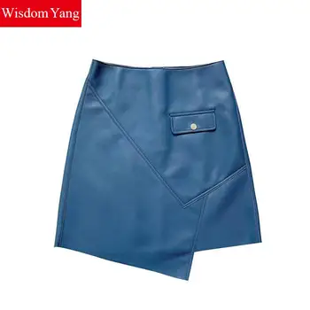 

Autumn Skirts Womens Sheepskin Genuine Leather Short Skirt High Waisted Mini Khaki Blue Casual Sexy Party Office Korean Clothes