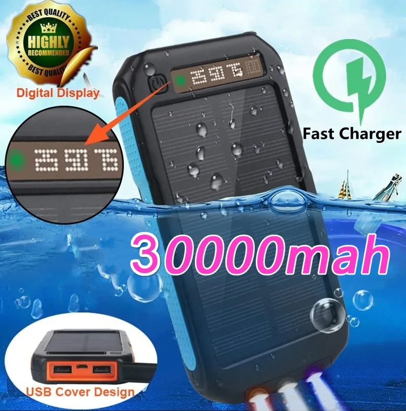 30000mah Солнечный Внешний Аккумулятор LED аккумулятор внешний Двойной свет
