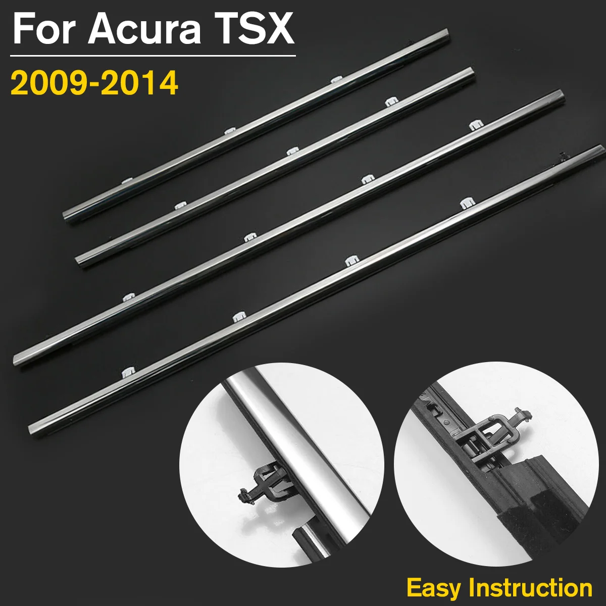 

NEW 4PCS Car Outside Window Moulding Trim Weatherstrip Seal Belt Weather Strip Fit for Acura TSX 2009-2014