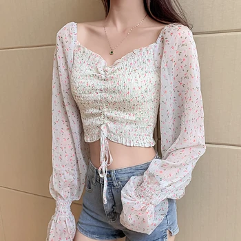 

COIGARSAM Full Sleeve blouse women New Summer Floral Print Chiffon blusas womens tops and blouses 5183