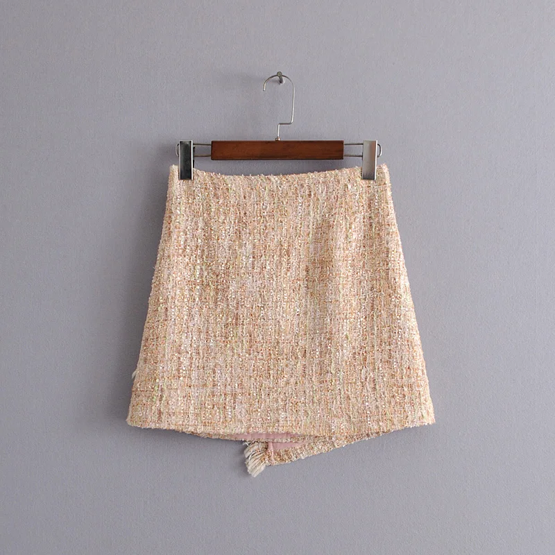 Модная женская твидовая мини-юбка с завышенной талией Za, Офисная Женская шикарная Осенняя ретро мини-юбка s
