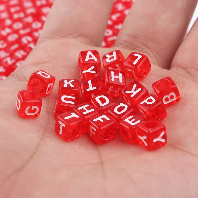 Mixed Letter Acrylic Beads Round Flat Alphabet Digital Cube Loose Spacer Beads For Jewelry Making Handmade Diy Bracelet Necklace 6x6mm Red