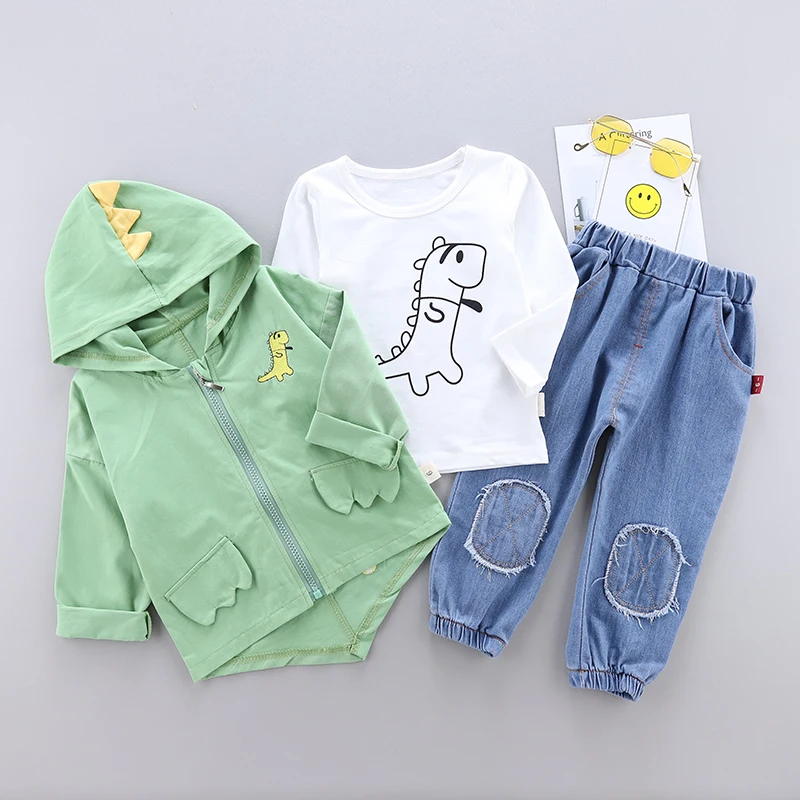 Коллекция года, повседневная одежда осенние толстовки с капюшоном для маленьких мальчиков футболка с длинными рукавами и принтом динозавра толстовка с брюками, лидер продаж