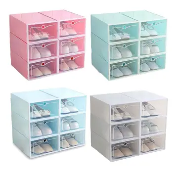 

6Pcs Plastic Shoe Box Stackable Foldable Shoe Organizer Drawer Storage Case with Flipping Clear Door Ladies Men 33.5x23.5x13cm