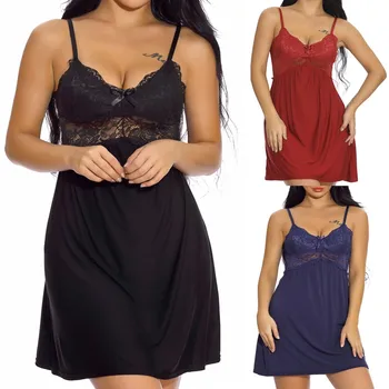 

Sexy Nightwear Women Lace Modal Chemises V-Neck Lingerie Babydoll Temptation Nightgown Seksi Gecelik Hot Erotic Plus Size S-2XL