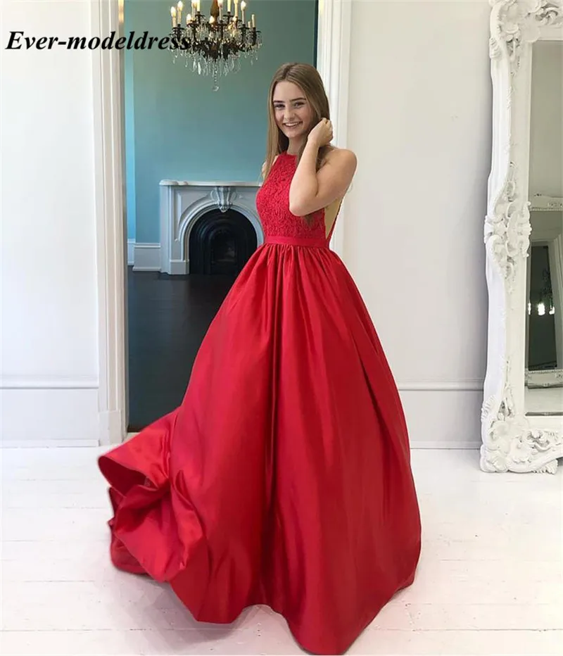 Robe De Soiree, красное платье для выпускного вечера, кружевные аппликации, Холтер, рукава, разрезы по бокам, трапециевидные Выпускные вечерние платья