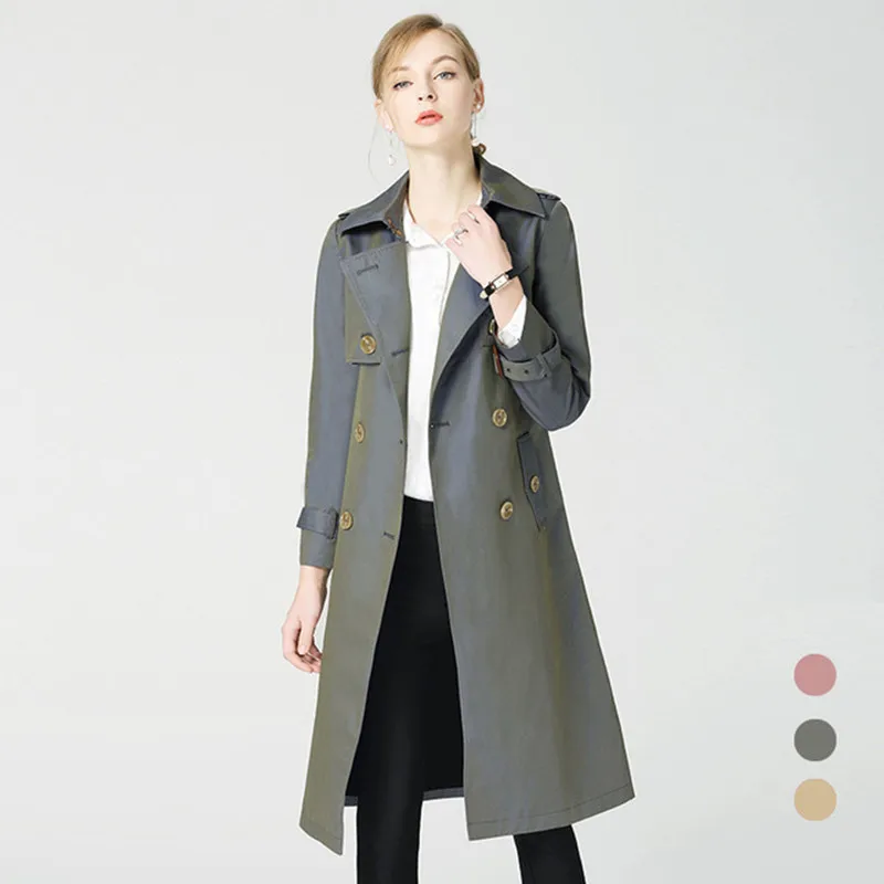 

Casual Women New Autumn trench coat Lady Long Windbreak Double Breasted Slim Women Trench Coat With Belt outwear