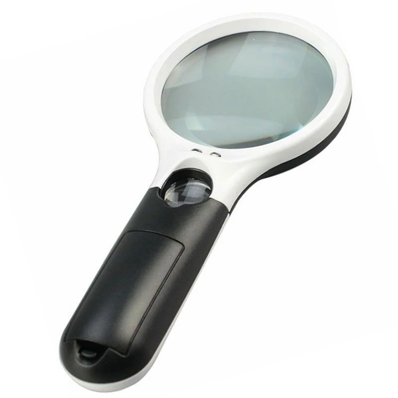 Magnifier 3 LED Light Black White Handheld Magnifying Glass with Light 3X 45X Illuminated Loupe Lens,Great Tool for Visual Impairment 
