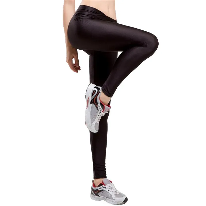 LJCUIYAO Plus Size Fluorescent Color Women Leggings Elastic Leggings Multicolor Shiny Glossy Leggings Trousers Women V-Waist