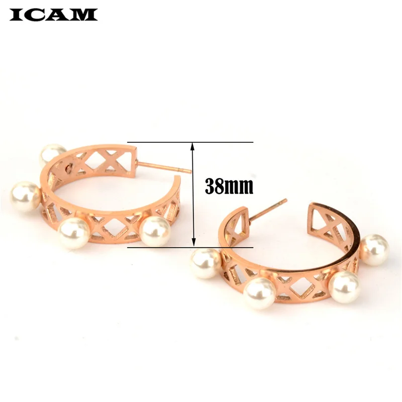 ICAM Lady Элегантные имитация жемчужных бусин серьги-гвоздики 1 пара новые модные ювелирные изделия из нержавеющей стали для женщин